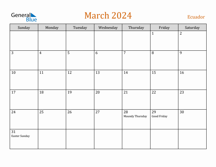 March 2024 Holiday Calendar with Sunday Start