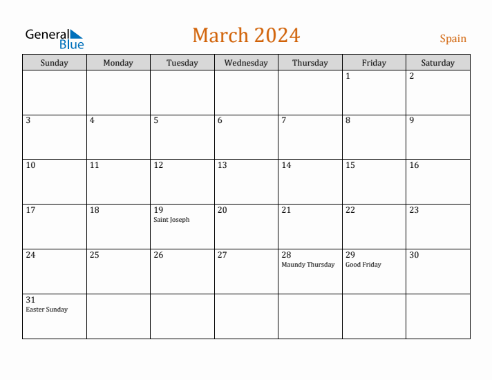 March 2024 Holiday Calendar with Sunday Start