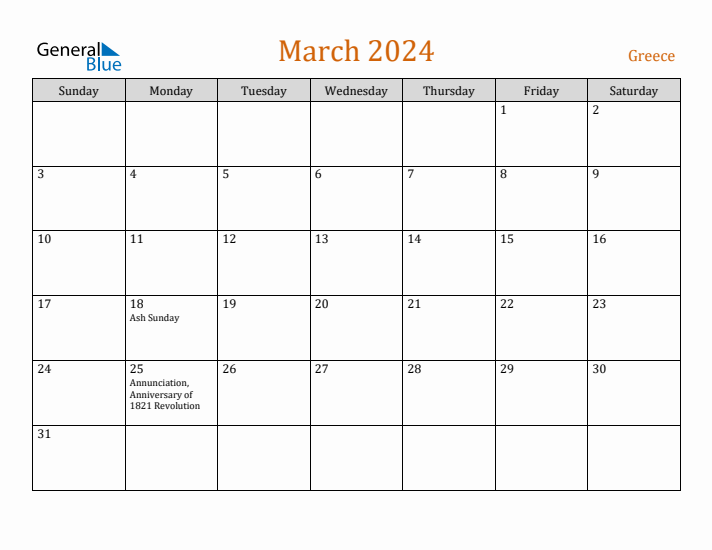 March 2024 Holiday Calendar with Sunday Start