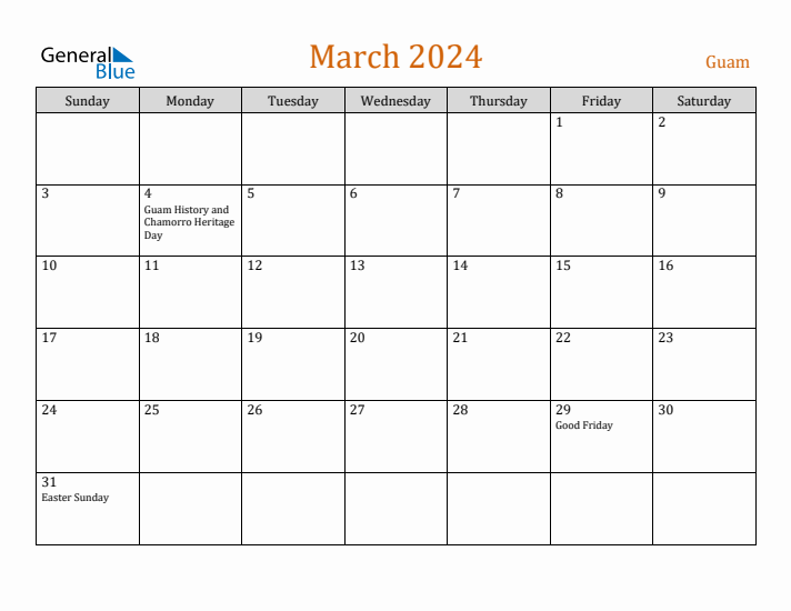 March 2024 Holiday Calendar with Sunday Start