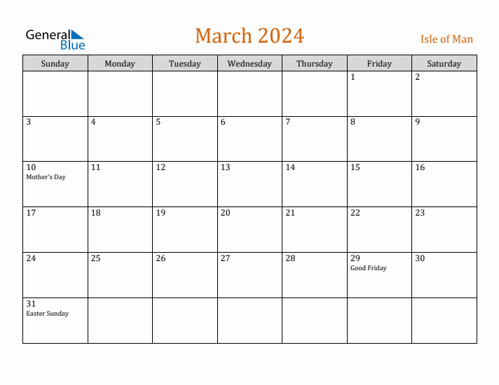 March 2024 Holiday Calendar with Sunday Start