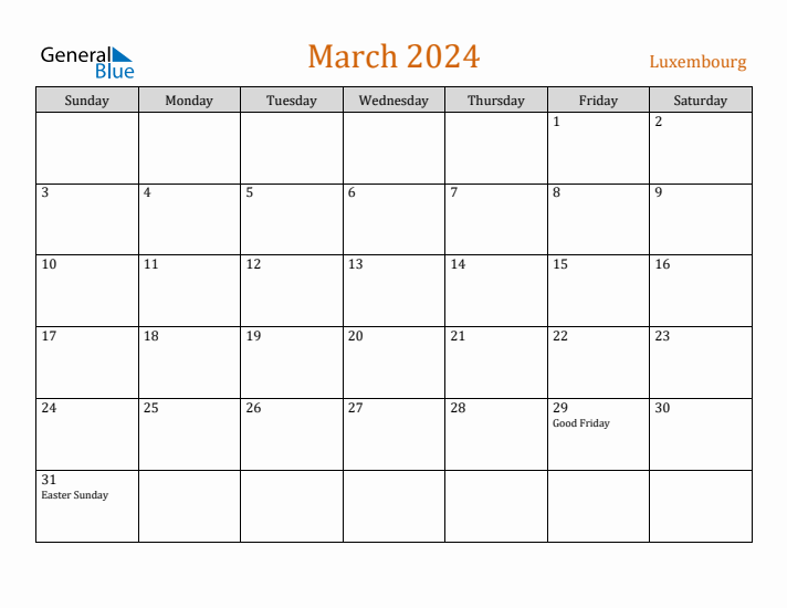 March 2024 Holiday Calendar with Sunday Start