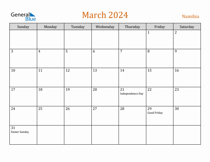 March 2024 Holiday Calendar with Sunday Start