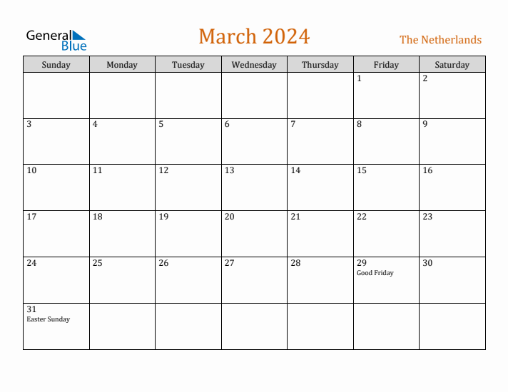 March 2024 Holiday Calendar with Sunday Start