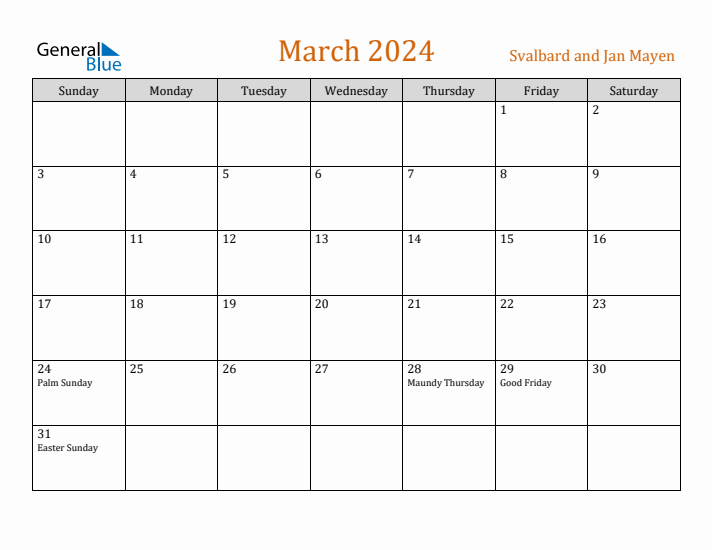 March 2024 Holiday Calendar with Sunday Start