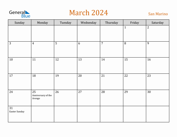 March 2024 Holiday Calendar with Sunday Start