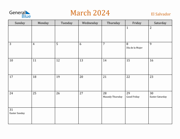 March 2024 Holiday Calendar with Sunday Start