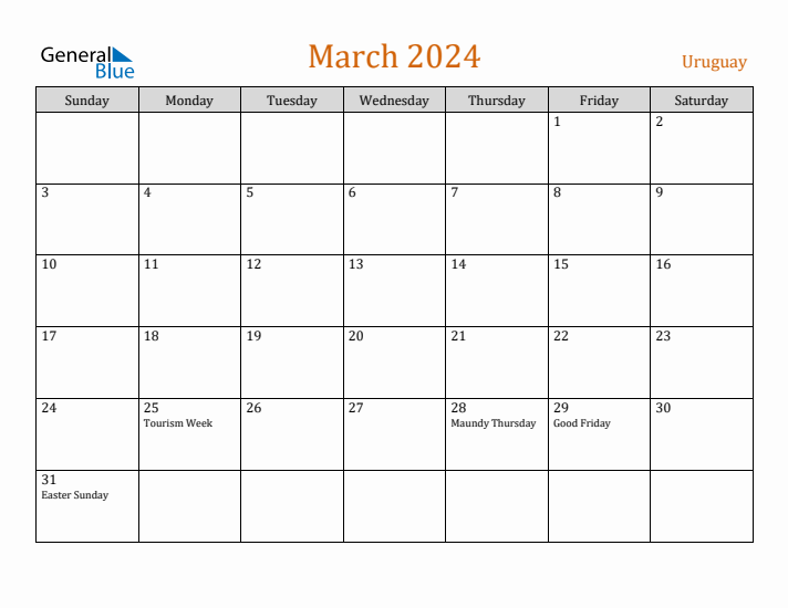 March 2024 Holiday Calendar with Sunday Start