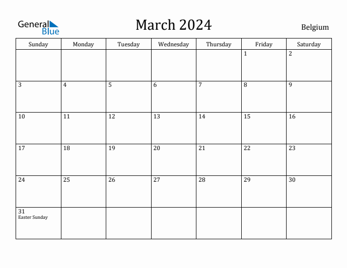 March 2024 Calendar Belgium