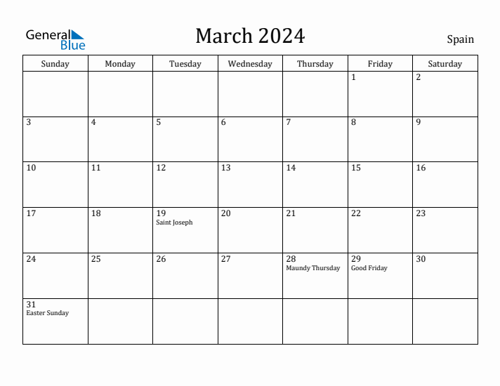 March 2024 Calendar Spain