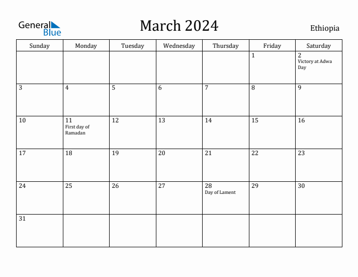 March 2024 Calendar Ethiopia