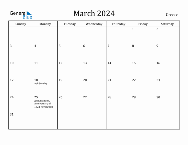 March 2024 Calendar Greece