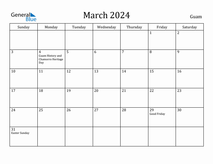 March 2024 Calendar Guam