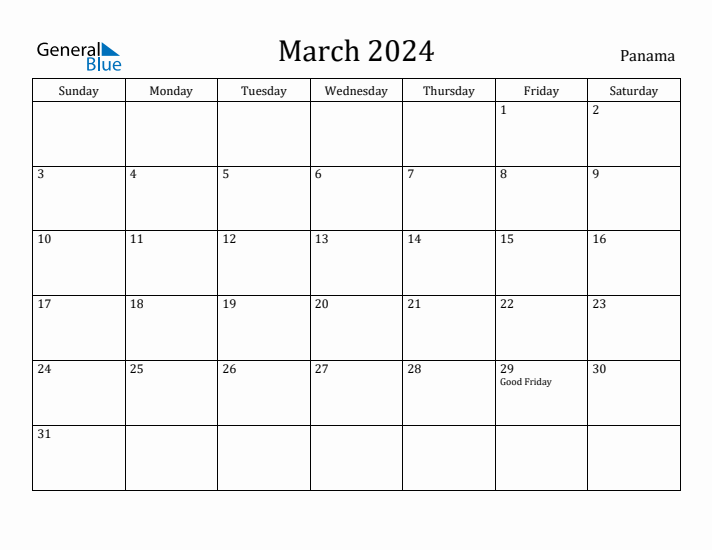 March 2024 Calendar Panama