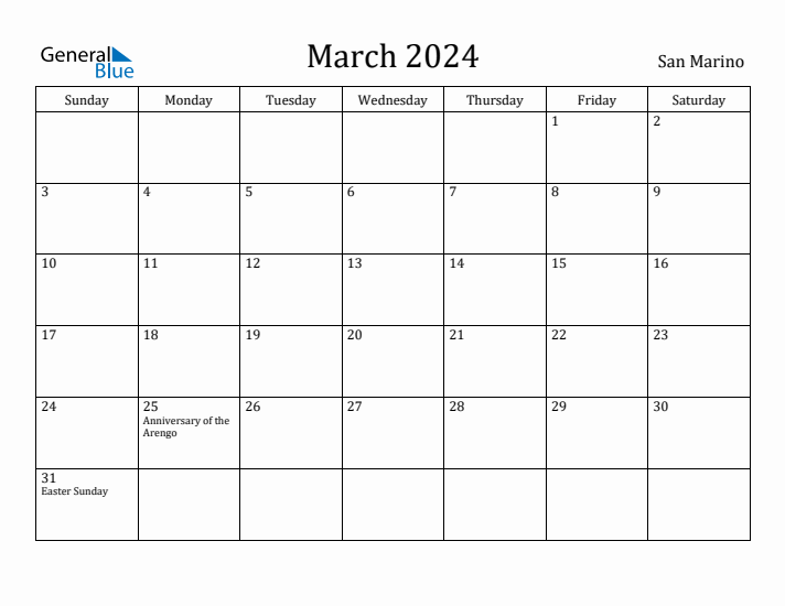 March 2024 Calendar San Marino