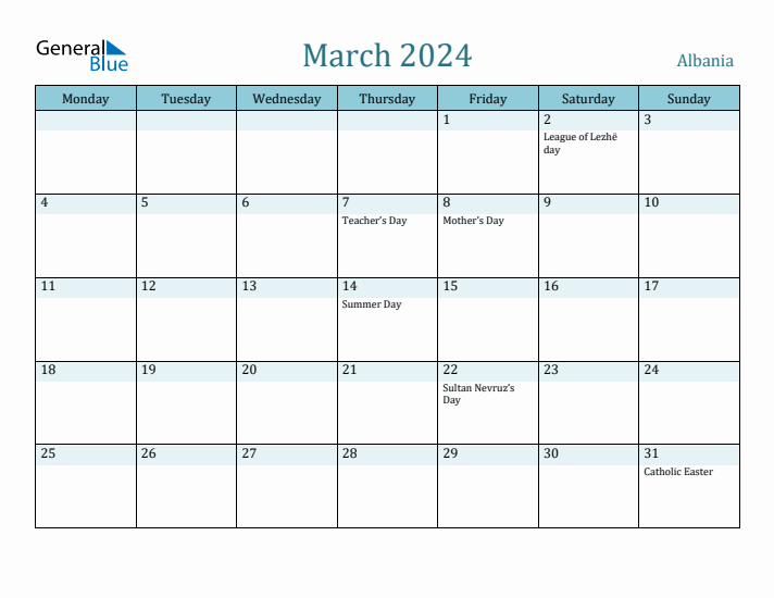 March 2024 Calendar with Holidays