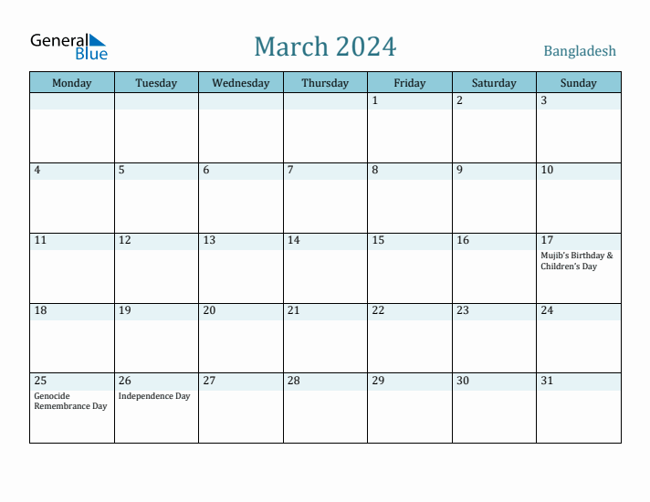 March 2024 Calendar with Holidays