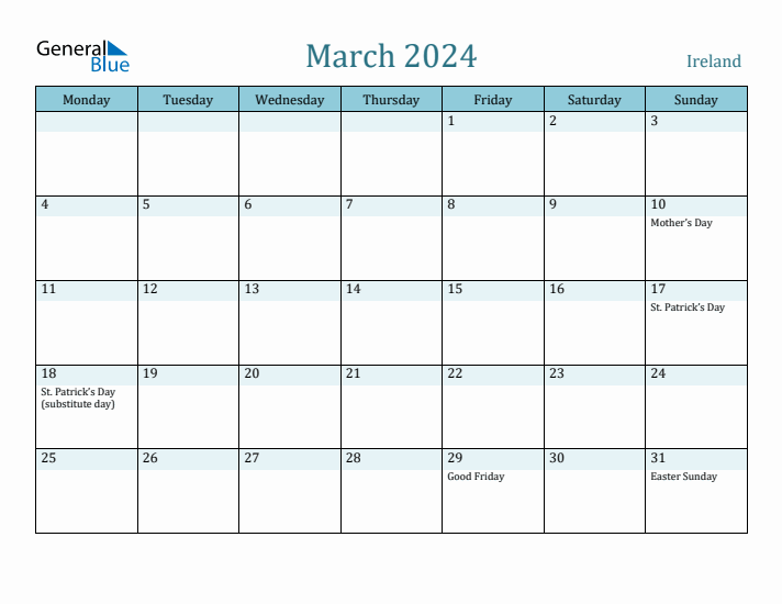 March 2024 Calendar with Holidays