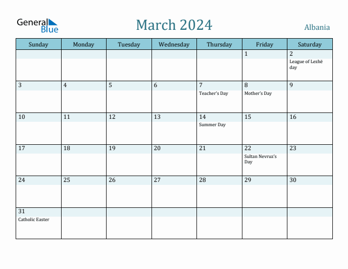 March 2024 Calendar with Holidays