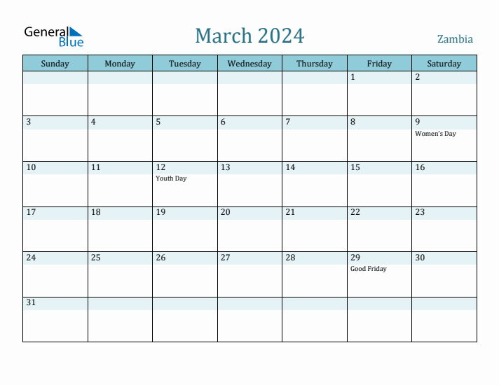 March 2024 Calendar with Holidays