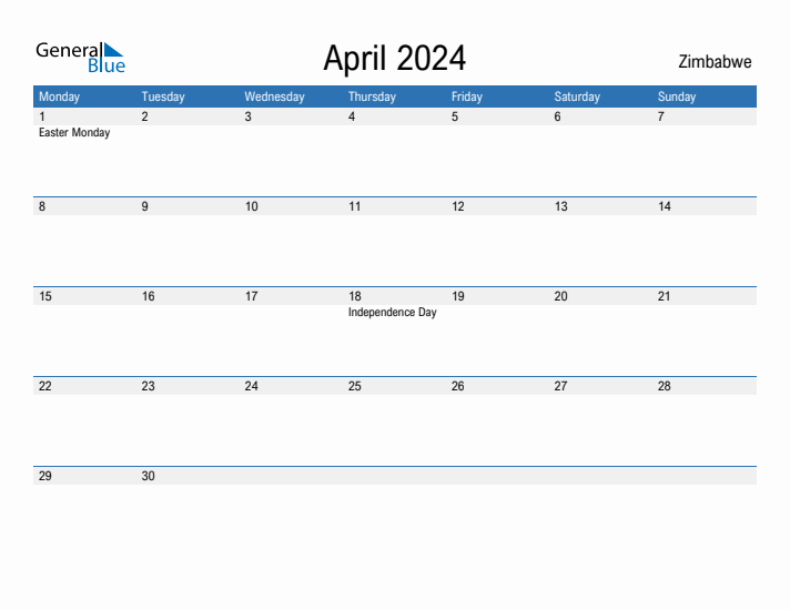 Fillable April 2024 Calendar