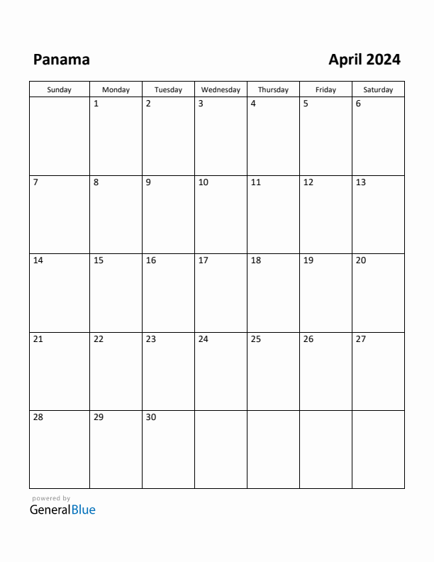 April 2024 Calendar with Panama Holidays