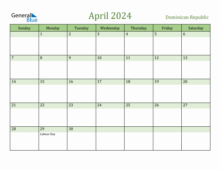 April 2024 Calendar with Dominican Republic Holidays