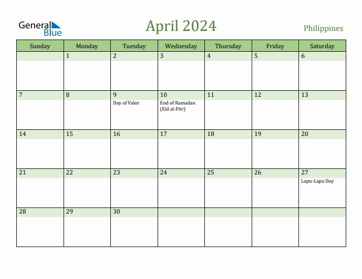 April 2024 Calendar with Philippines Holidays