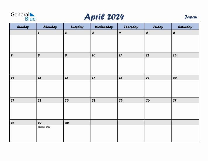 April 2024 Calendar with Holidays in Japan