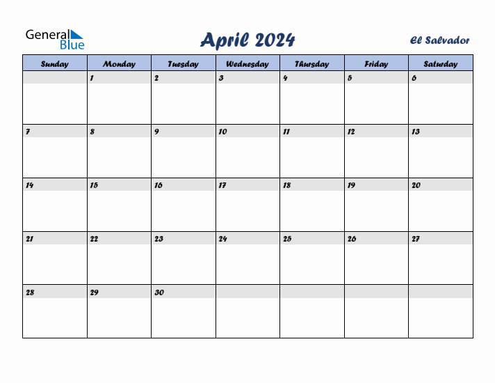 April 2024 Calendar with Holidays in El Salvador