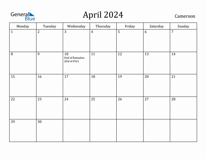 April 2024 Calendar Cameroon