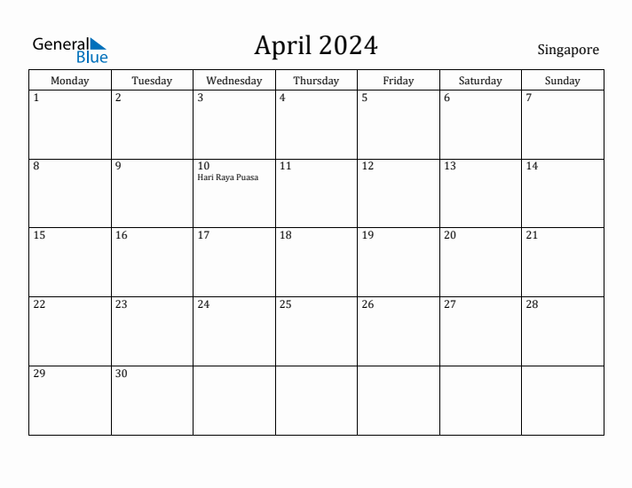 April 2024 Calendar Singapore