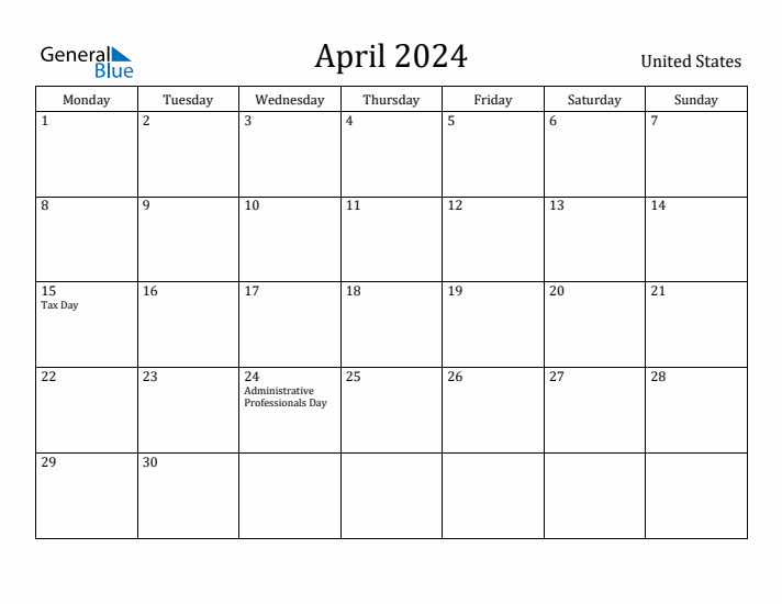 April 2024 Calendar United States