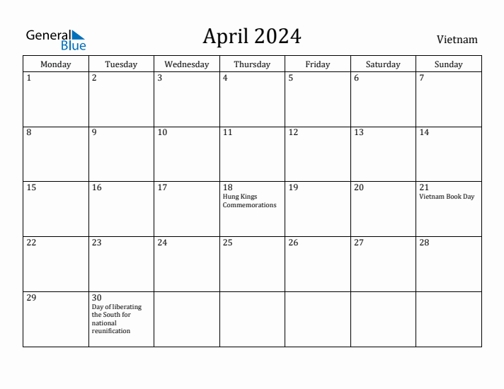 April 2024 Calendar Vietnam