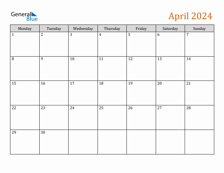 Editable April 2024 Calendar