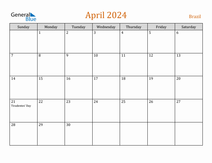 April 2024 Holiday Calendar with Sunday Start