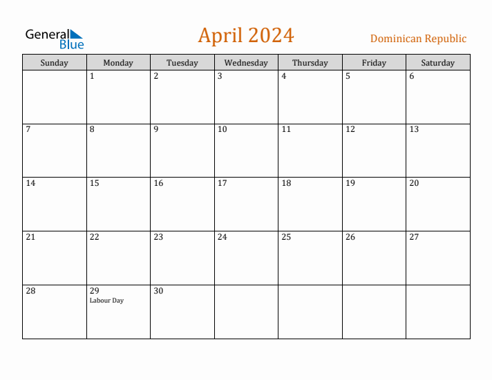 April 2024 Holiday Calendar with Sunday Start