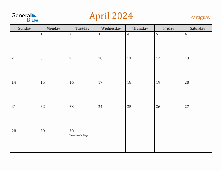 April 2024 Holiday Calendar with Sunday Start