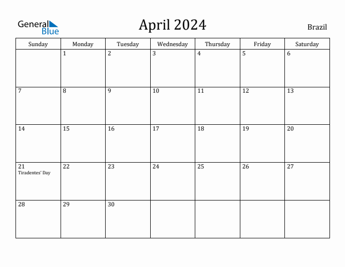 April 2024 Calendar Brazil