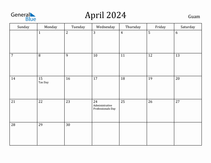 April 2024 Calendar Guam