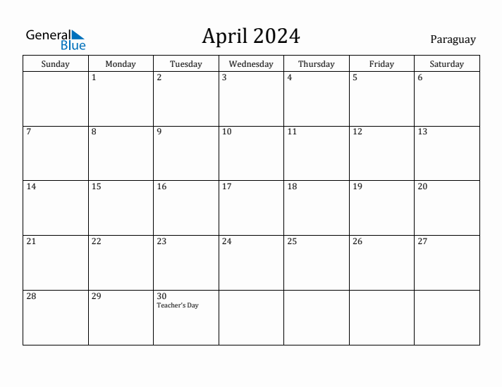 April 2024 Calendar Paraguay