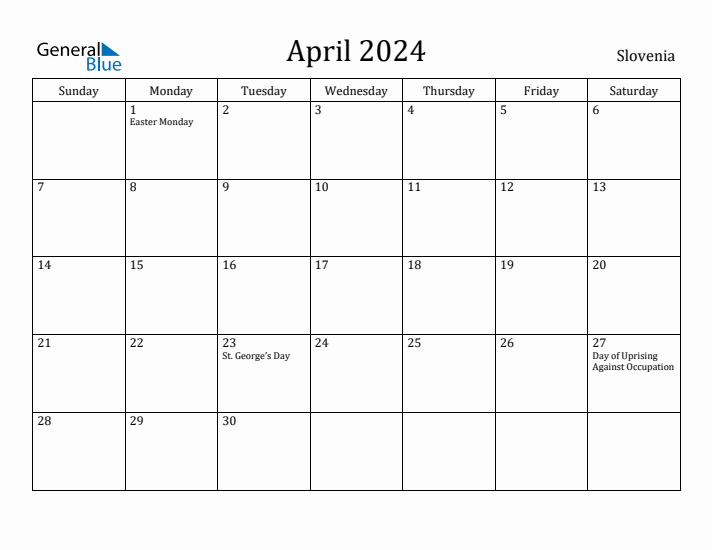 April 2024 Calendar Slovenia