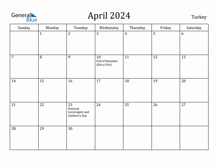 April 2024 Calendar Turkey