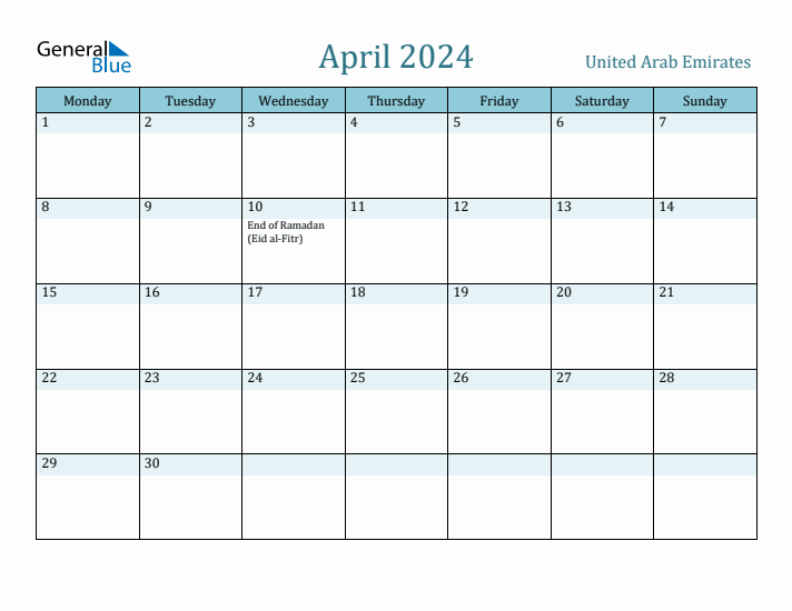 April 2024 Calendar with Holidays