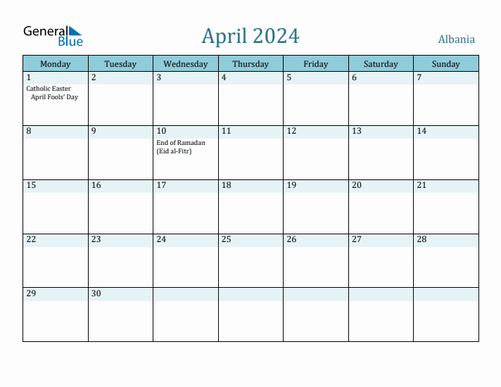 April 2024 Calendar with Holidays