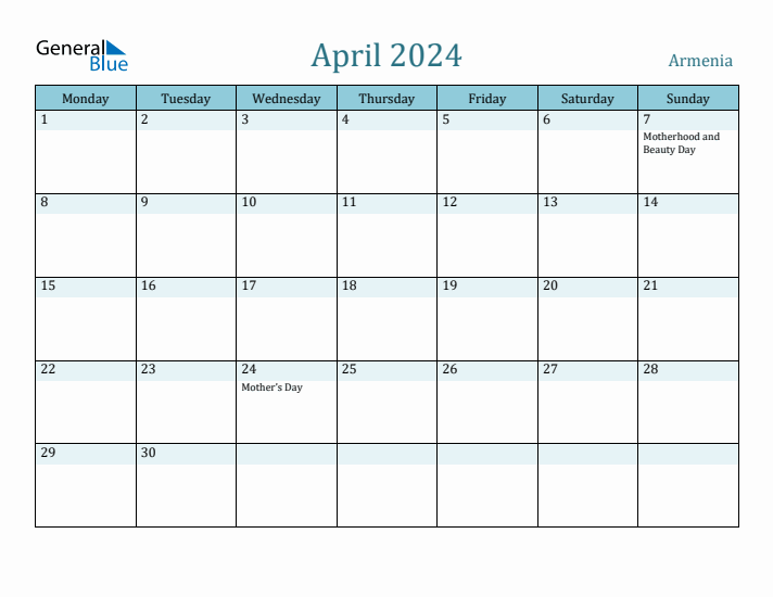 April 2024 Calendar with Holidays