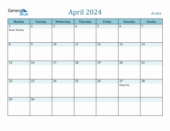 April 2024 Calendar with Holidays