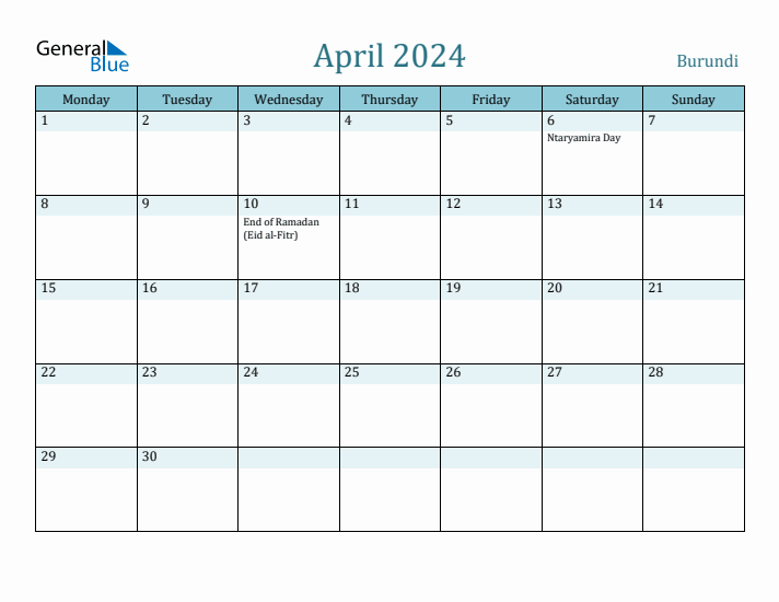 April 2024 Calendar with Holidays