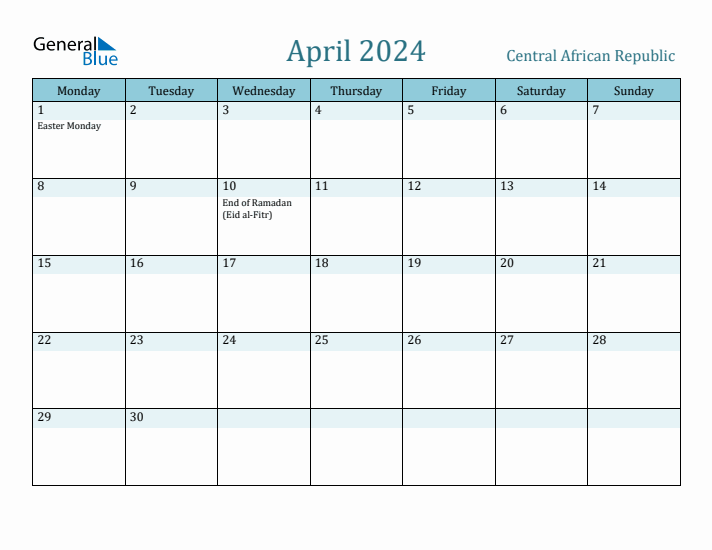 April 2024 Calendar with Holidays