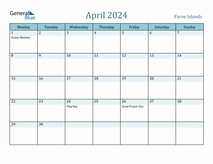 April 2024 Calendar with Holidays